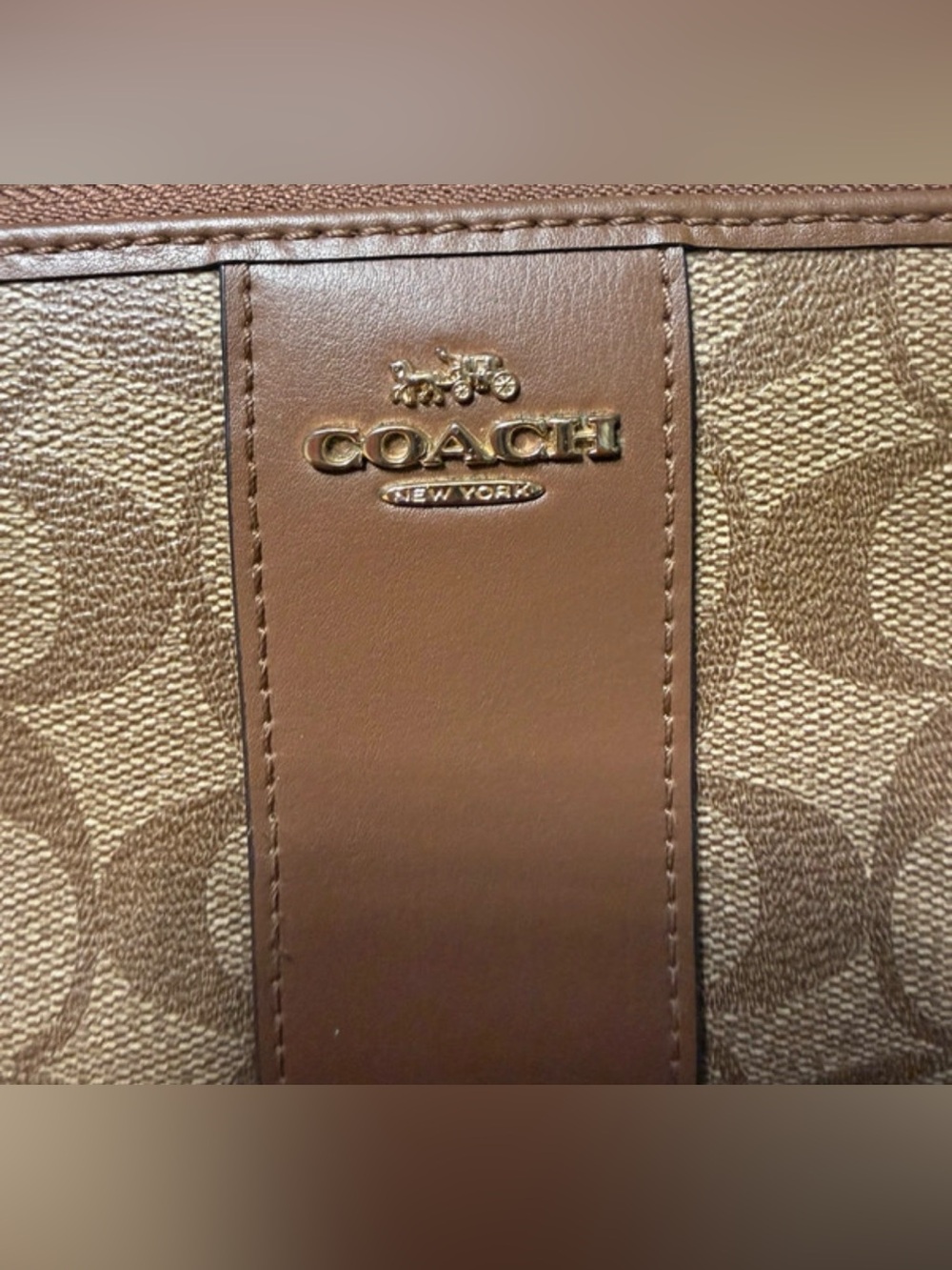 Coach Signature C Brown Zip Around Accordion Wallet Leather Trim Authentic - Picture 5 of 5